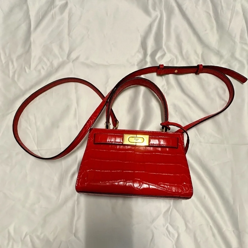 Tory Burch Mini Lee Radziwill Croc Embossed Leather Satchel